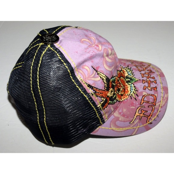 Ed Hardy Throwback Embellished Floral Roses Snapback Trucker Hat One Size - Picture 4 of 10